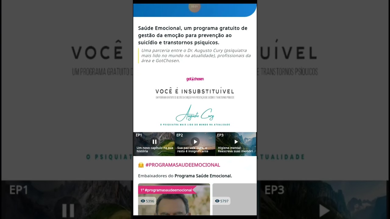 A GOTCHOSEN &Eacute; A &Uacute;NICA PLATAFORMA QUE TEM UM PROGRAMA DE SA&Uacute;DE EMOCIONAL #gotchosenbrasil #shorts