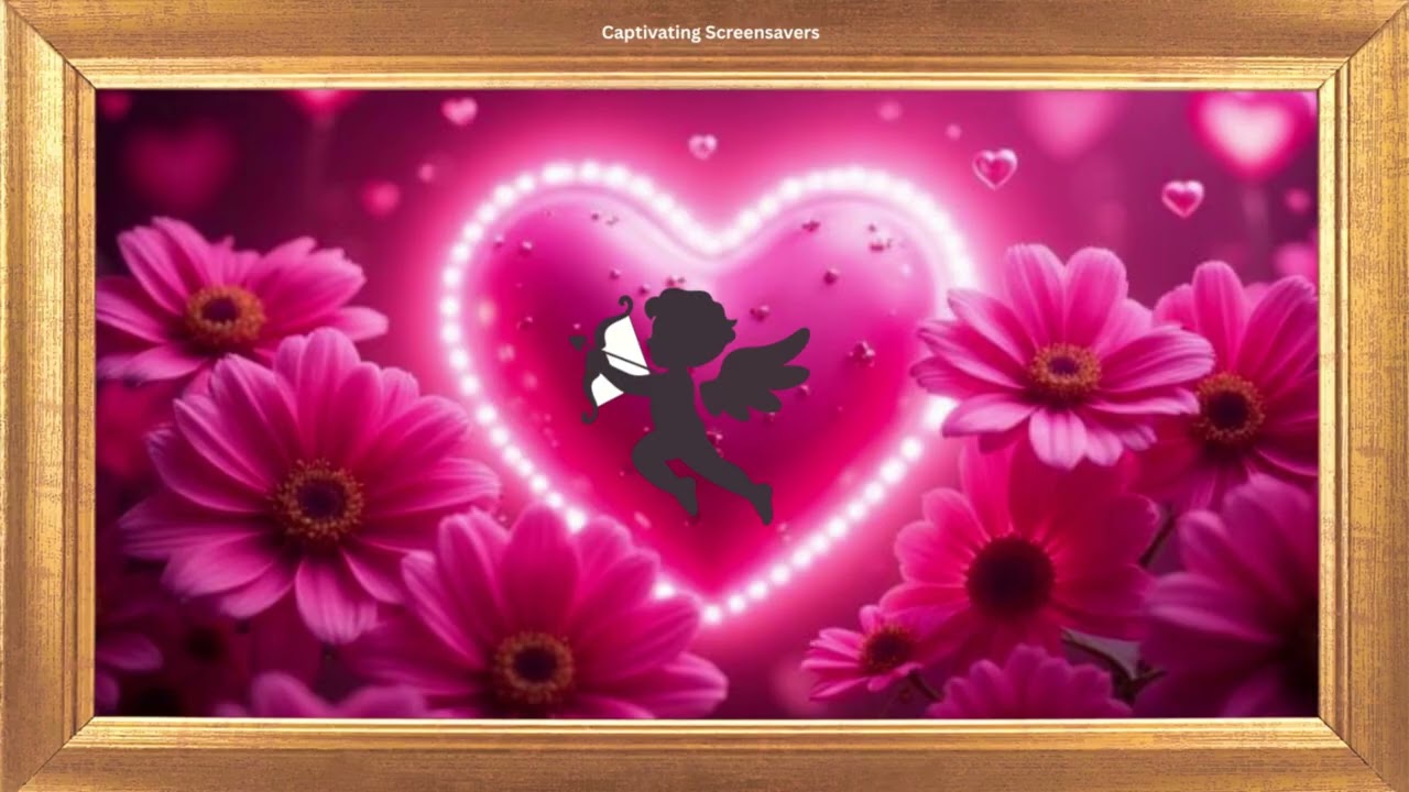 Pink Heart with Cupid | Gold Frame | Valentine's Day TV Art Loop | No Sound