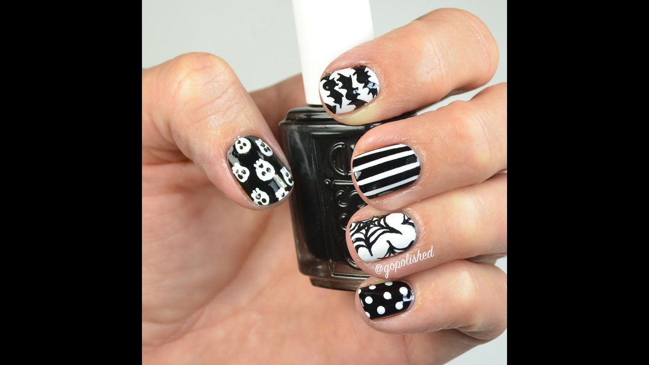 Nail Tutorial: Black and White Halloween Design