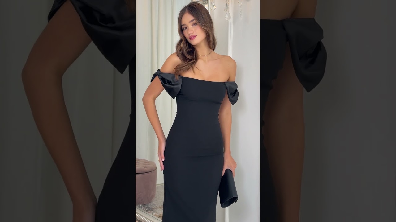 Chic & Elegant: Off Shoulder Bow Sleeve Maxi Dress in Black 🖤🎀
