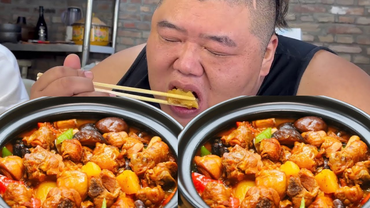 香到跺脚！猴哥的黄焖鸡太绝了，开盖瞬间香迷糊，汤汁都不剩，狂炫三碗饭不够吃！【胖猴仔】