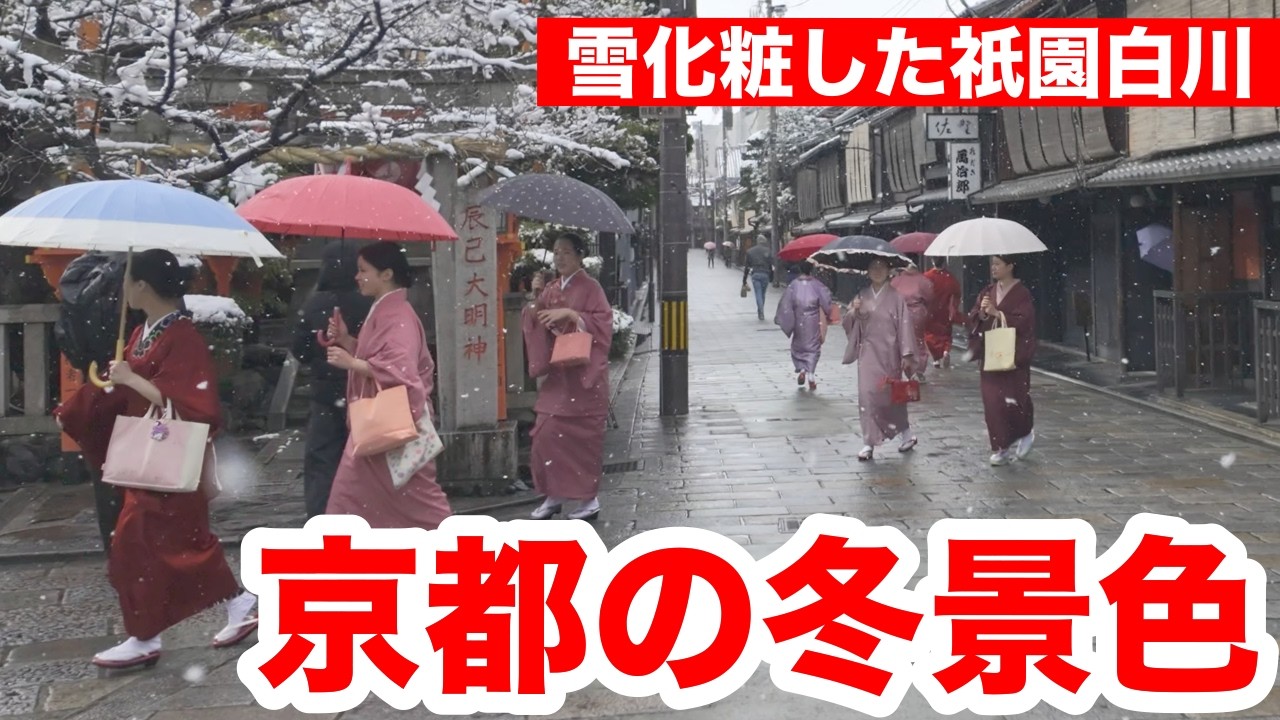 【京都の冬景色】雪化粧した美しい祇園白川を歩く‼雪の京都で見つけた絶景スポット！【4k】