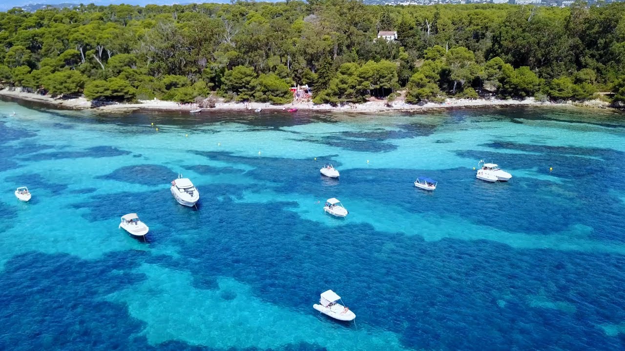 Côte d'Azur Beach Drone: Relaxation In The Lerins islands, Ile Sainte Marguerite, Bluest Waters