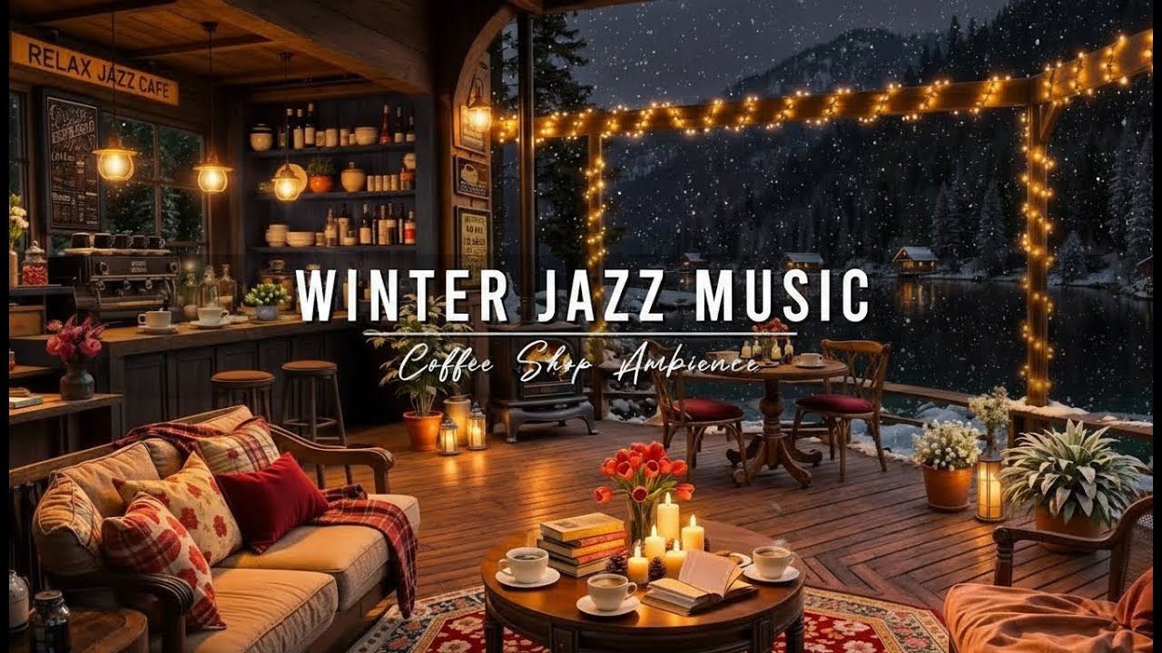 Peaceful Winter Ambience ⛄ Cozy Coffee Shop with Smooth Jazz Instrumental Music & Snowfall for Work