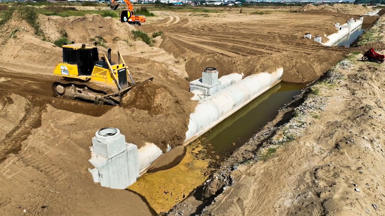 Amazing Bulldozer Pushing Sand Filling A Drains And Water