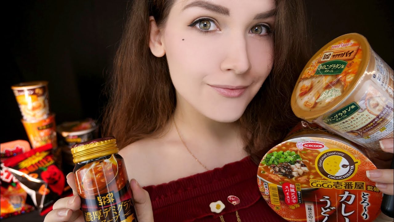 АСМР Японская еда, Лапша и сладости 🍜🍬 ASMR Trying Japanese food, Ramen and Candy 🍭🍝