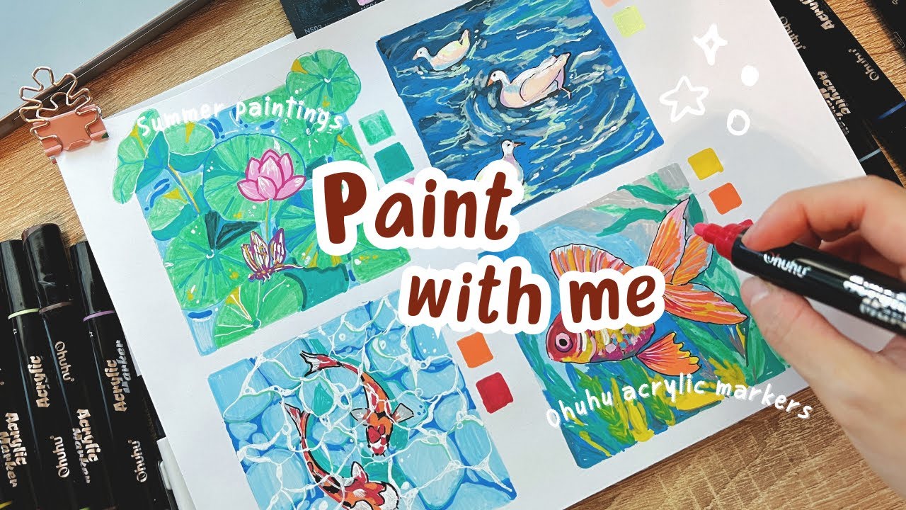Easy Painting Ideas for Summer with Ohuhu Acrylic Markers ☀️🌸 || Zoe Art Garden || Painting Guide