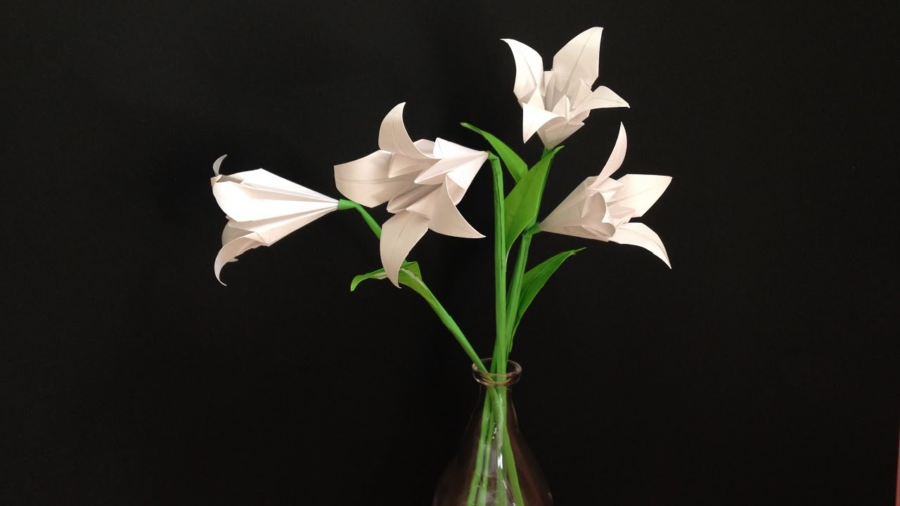 折り紙 花 ユリと葉 簡単な折り方 Origami Lily flower and leaves