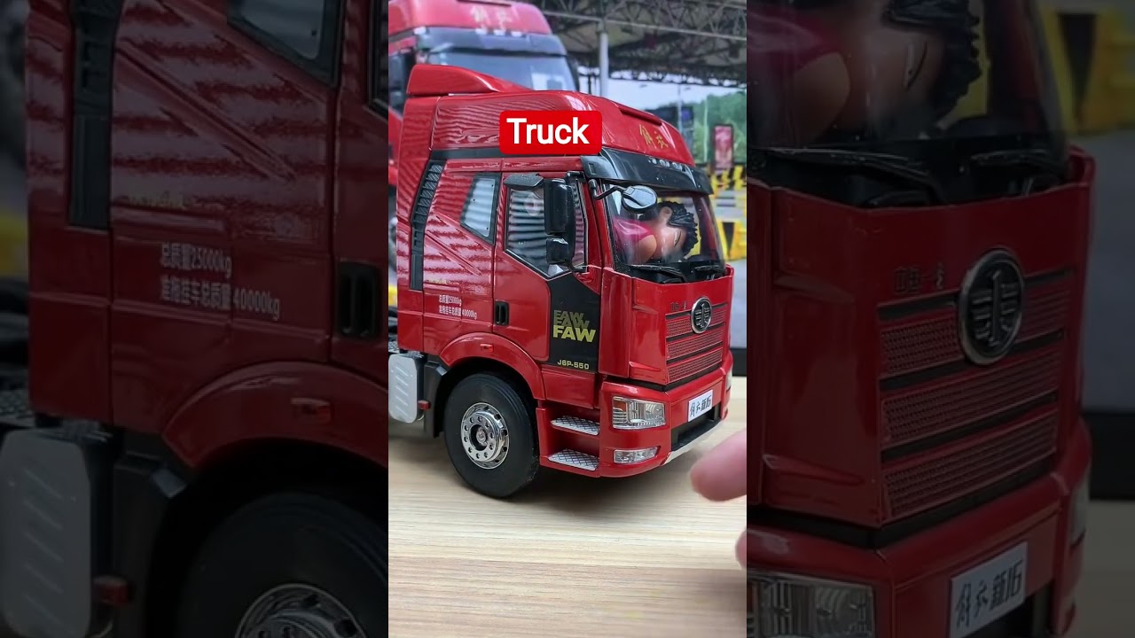 toy model of FAW trailer with flatbed transport truck 