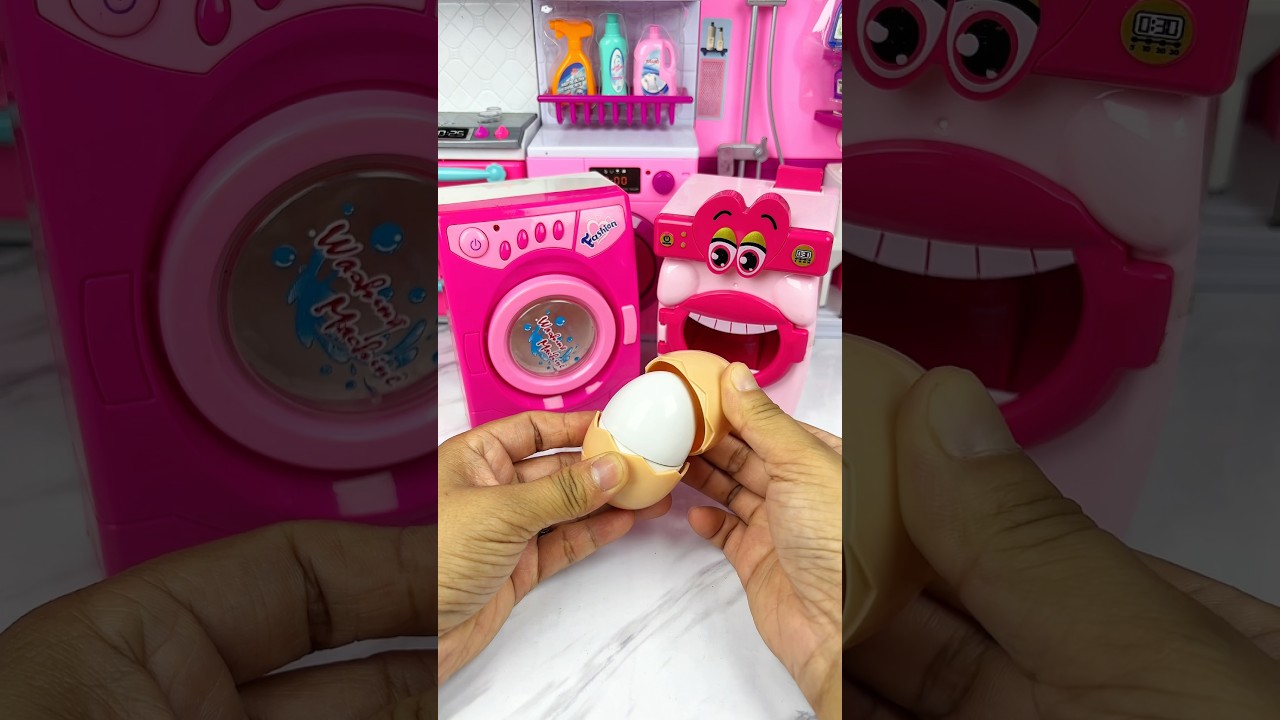 Satisfying With Unboxing Miniature Washing Machine Eating Egg Set Toys, ASMR Videos