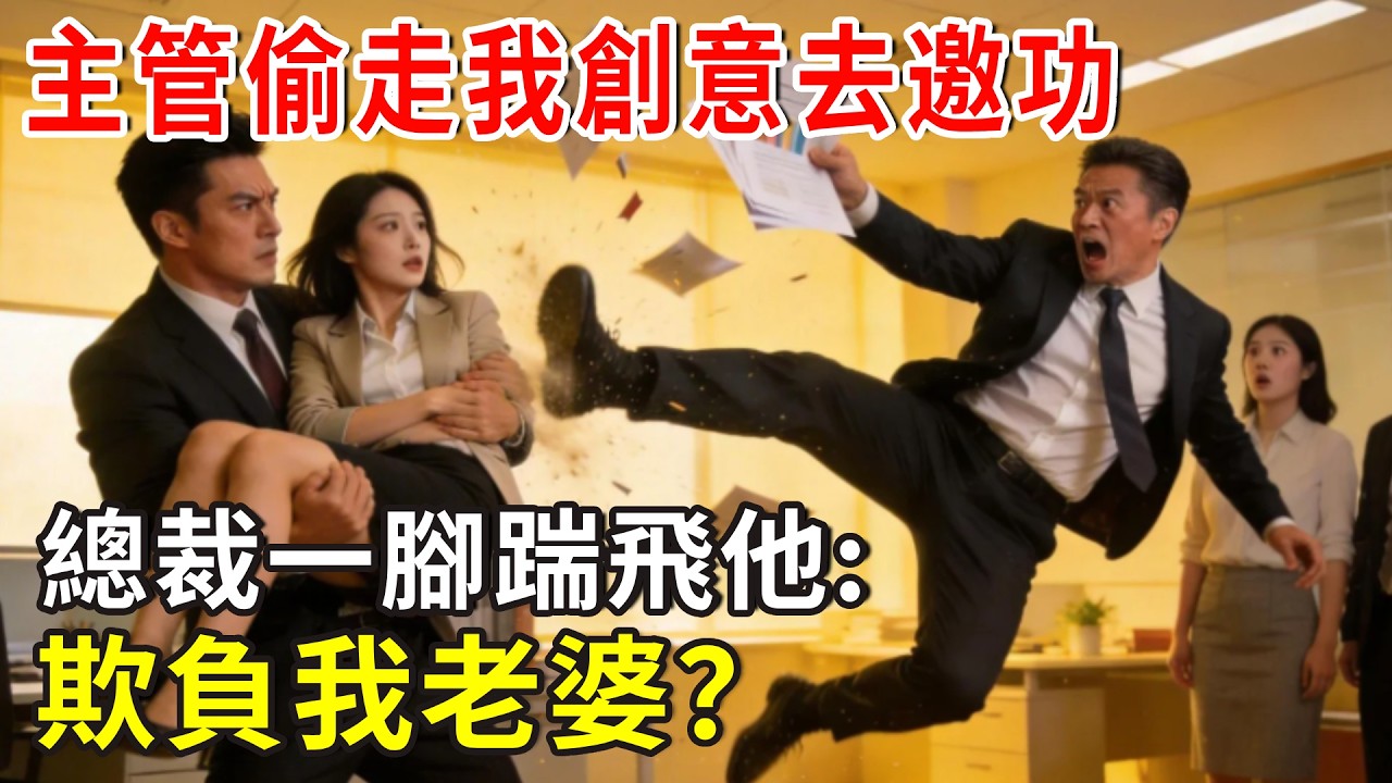 主管偷走我創意去邀功，總裁一腳踹飛他:欺負我老婆？#总裁 #爽文