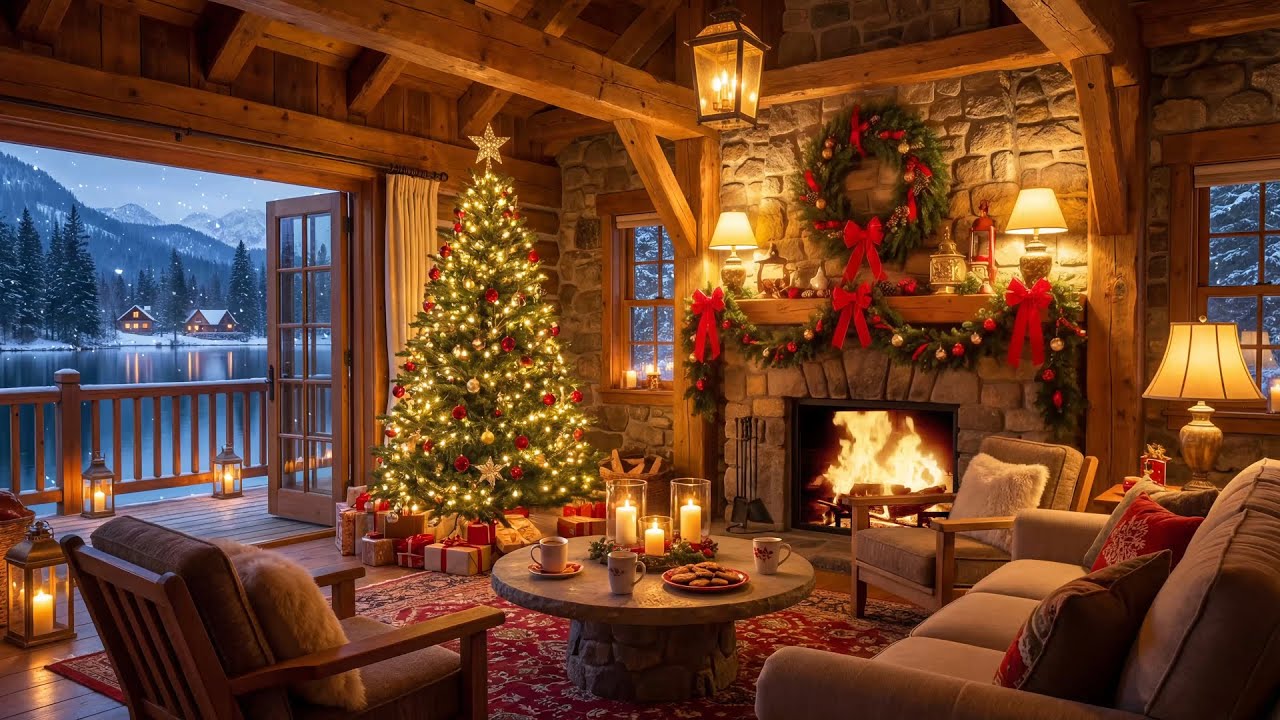 Snowy Christmas Cabin   Vintage Jazz | 1950s Holiday Lounge Music Frank Sinatra Style 4K