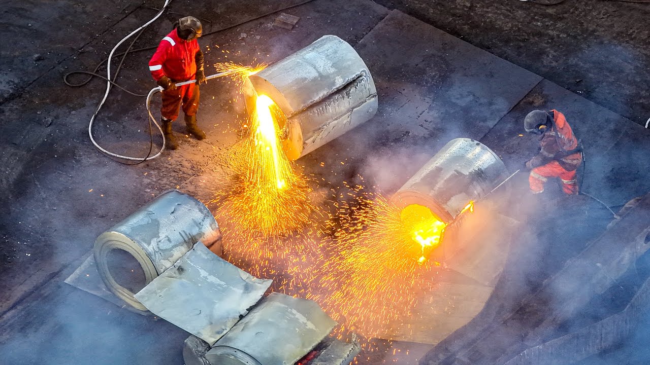 Extreme Torch Cutting of Massive Steel Coils | Cinematic Drone Footage 🔥
