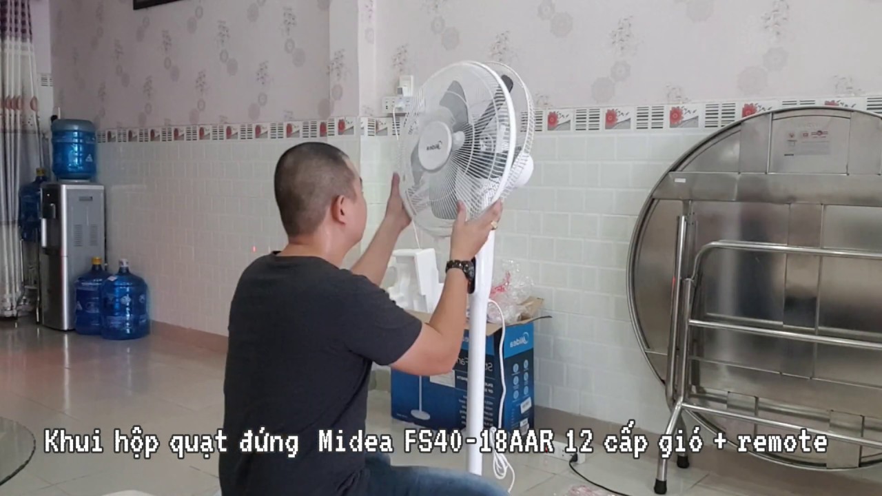 Khui hộp quạt đứng Midea Inverter FS40-18AR 12 cấp gió có remote từ xa