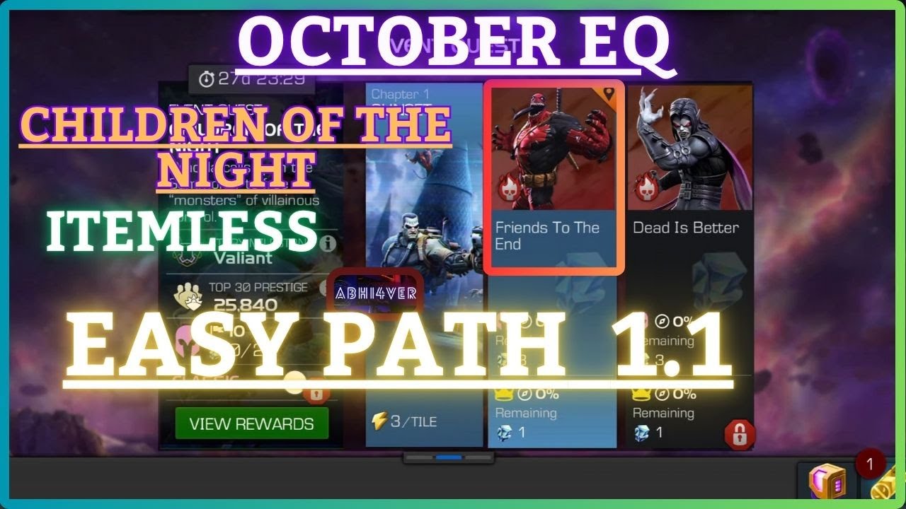 MCOC | EQ 1.1 | Easy Path | October EQ | CHILDREN OF THE NIGHT | Itemless |