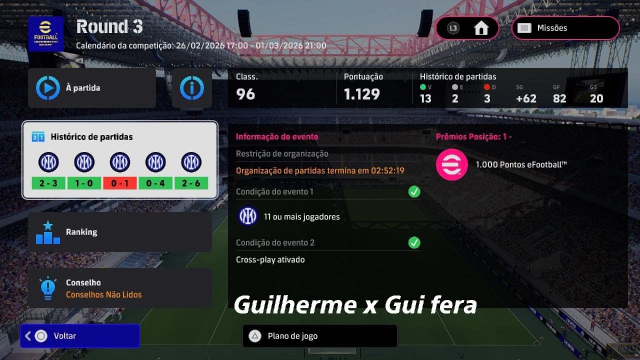 Guilherme x Gui fera pelo championship da inter de milao