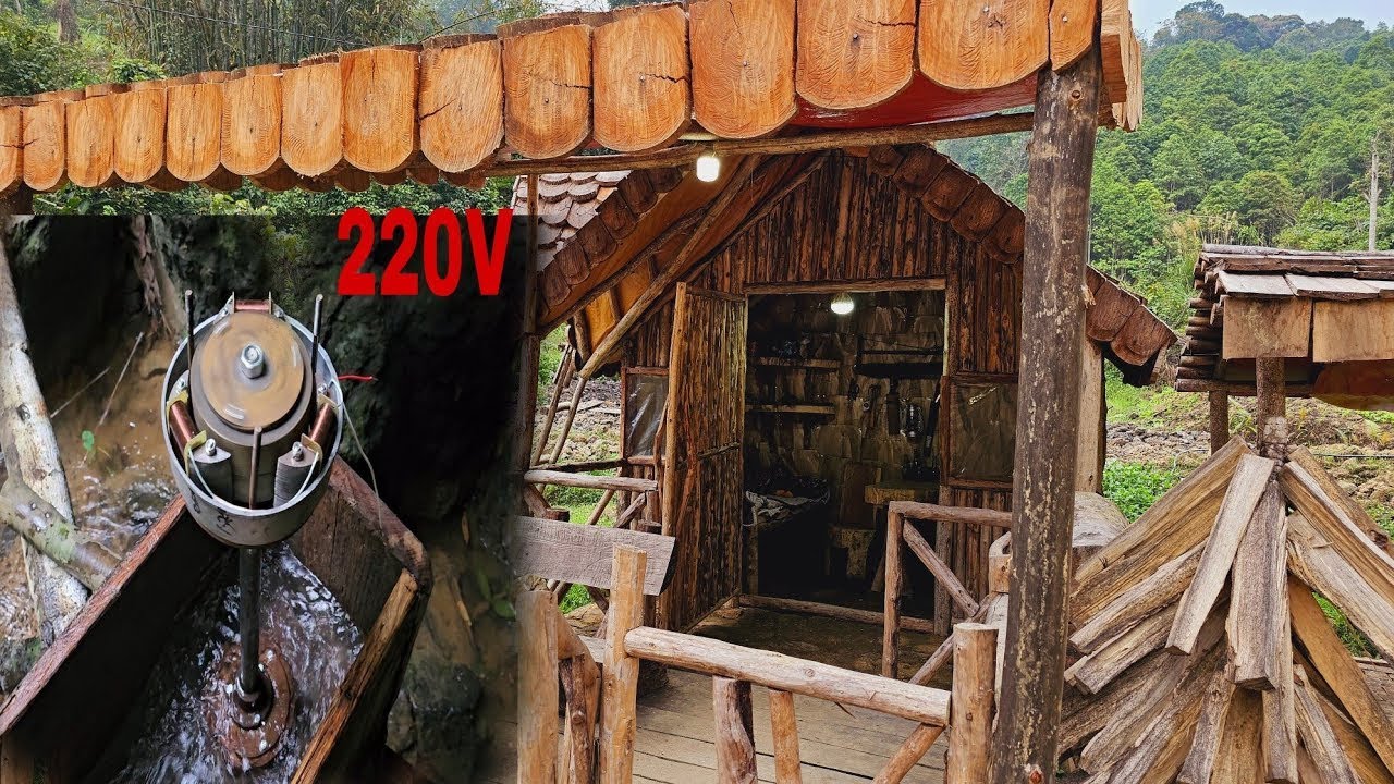 The young man Free electricity from water, Build generator install electrical system for house.