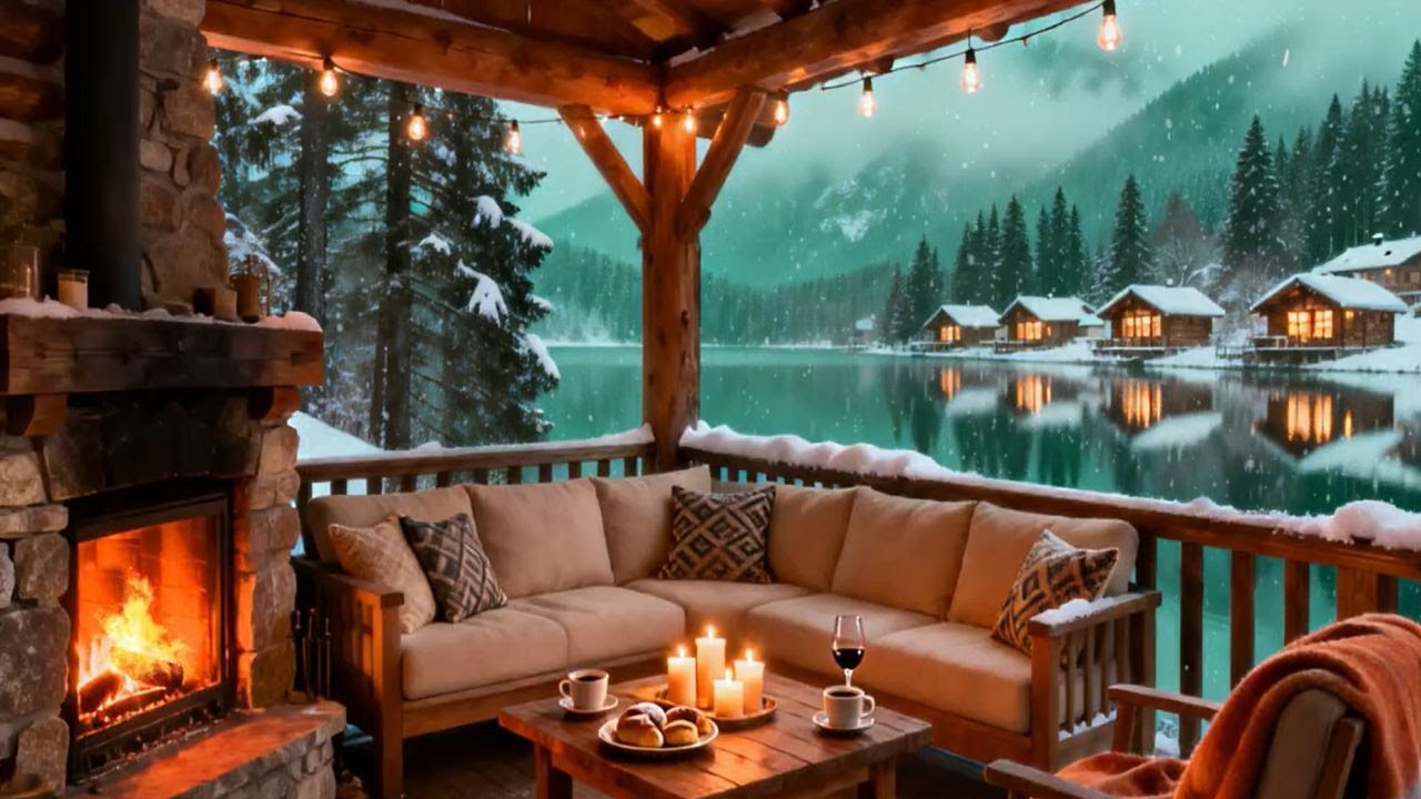 Lakeside Cabin Glow Jazz 🎷🔥 Winter Fire on the Porch