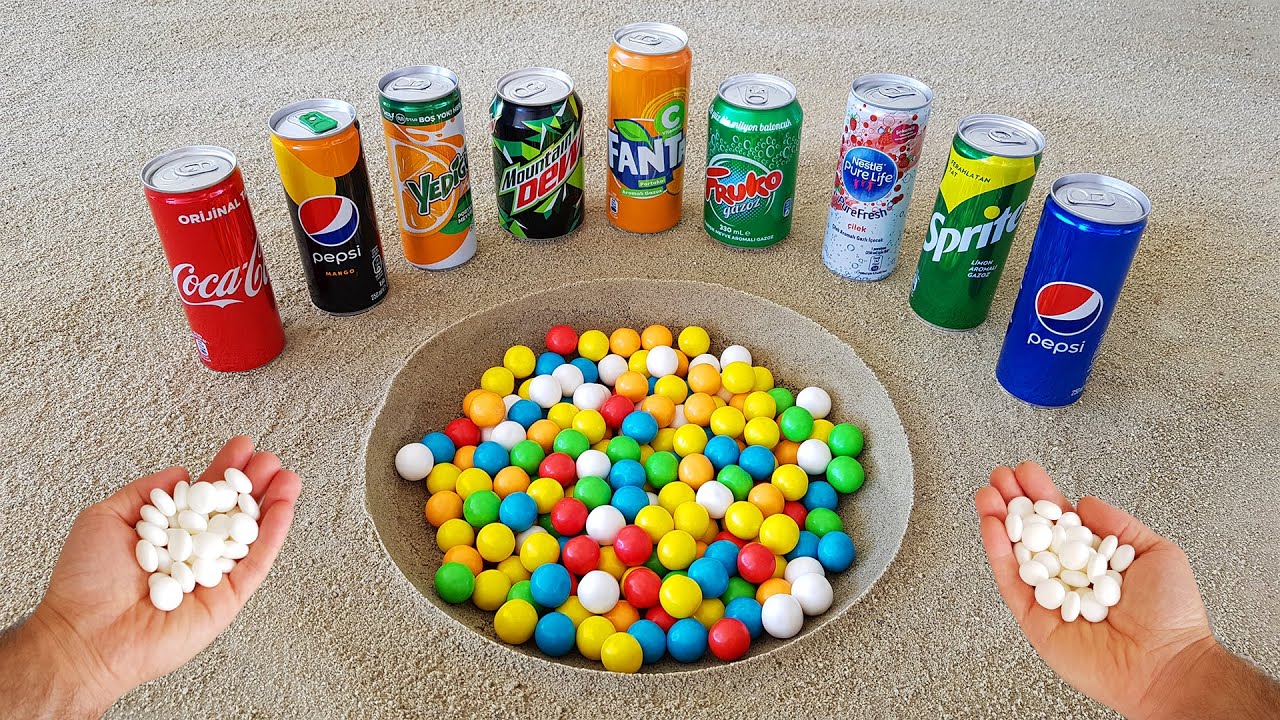 Experiment !! Gummy VS Cola, Fruko, Mtn Dew, Fanta, Pepsi, Sprite, Yedigün and Mentos Underground