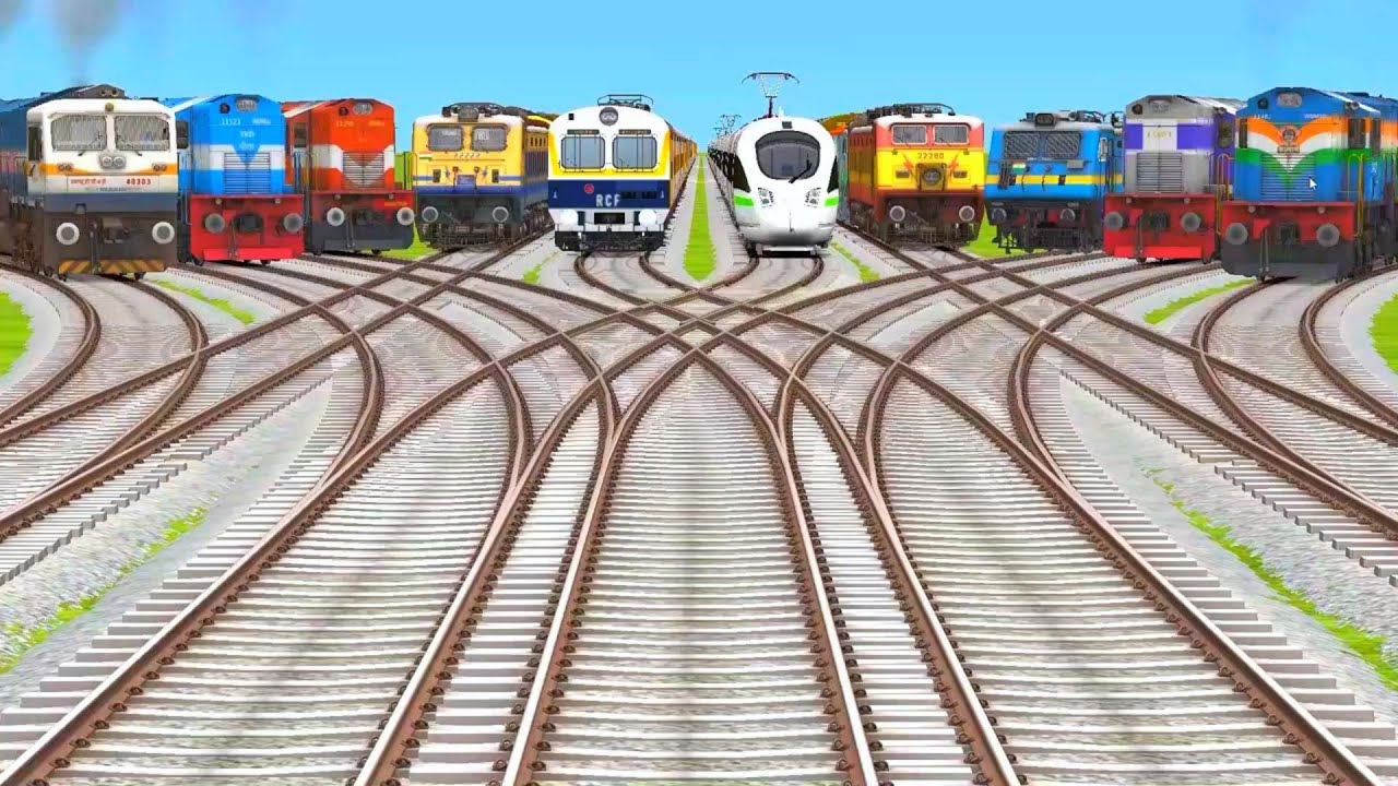 9 Trains  Passing At Bumpy🎖 Branched Railroad Tracks | train simulator 2021