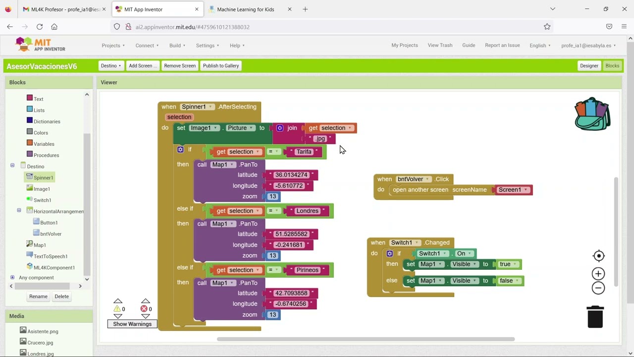 Inteligencia Artificial y App Inventor: Asesor de Vacaciones V6. Reto Reentreno
