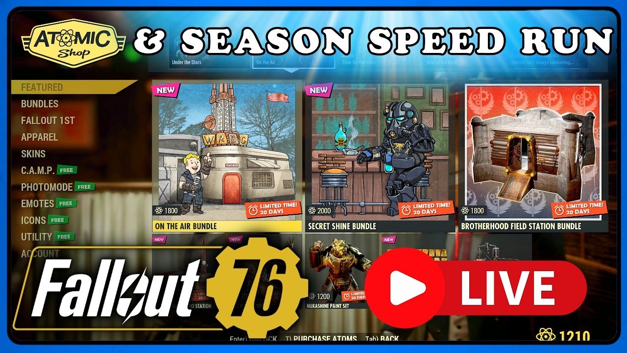 🔴 Atomic Shop & Season 25 XP Speed Run. Fallout 76