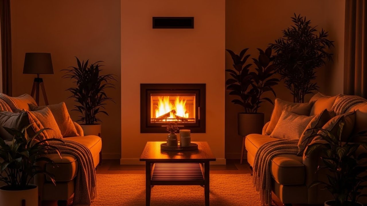 Aesthetic Living Room Fireplace 🌙 Soft Rainy Night Ambience (4K)