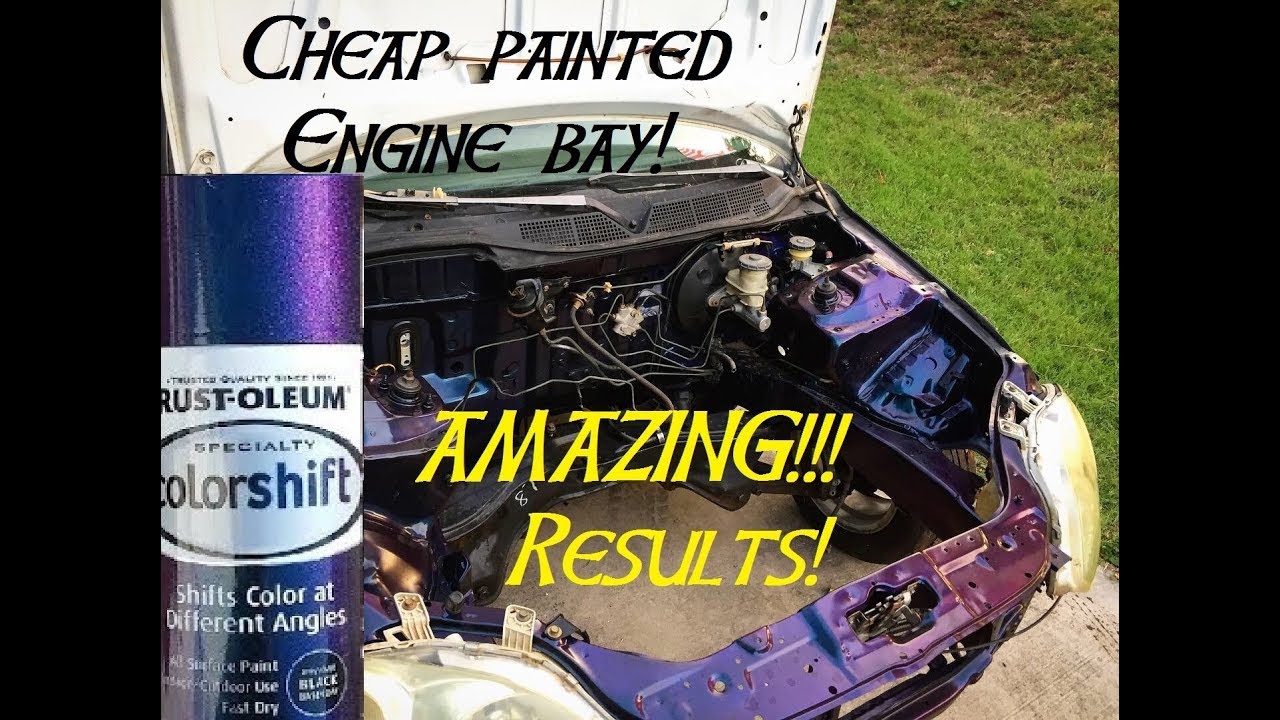 Cheap spray can painted engine bay! WOAH!