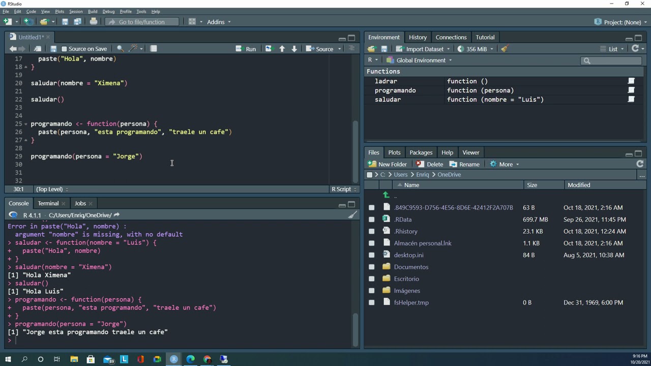 Funciones en R desde cero. RStudio.