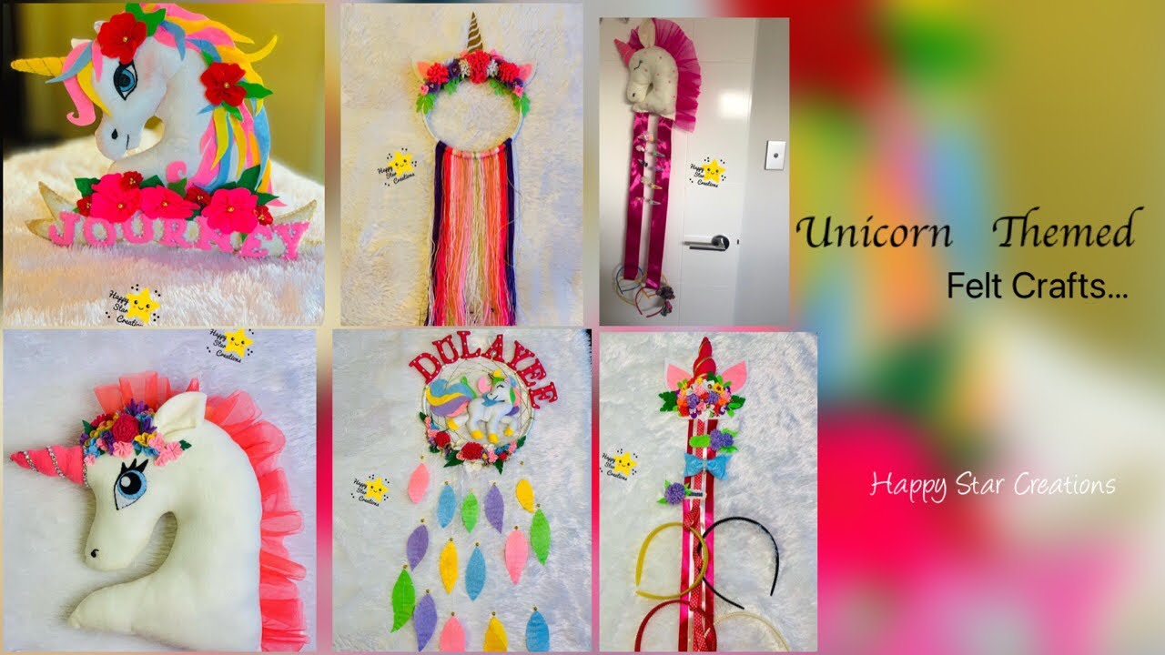 Unicorn Themed Felt Crafts | Name Banner | Dream Catcher | Soft Toy | Hair Accessories Holder 🦄
