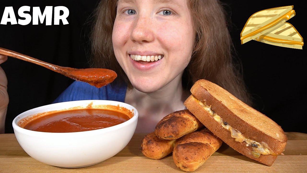 ASMR GRILLED CHEESE & TOMATO SOUP MUKBANG (No Talking) EATING SOUNDS