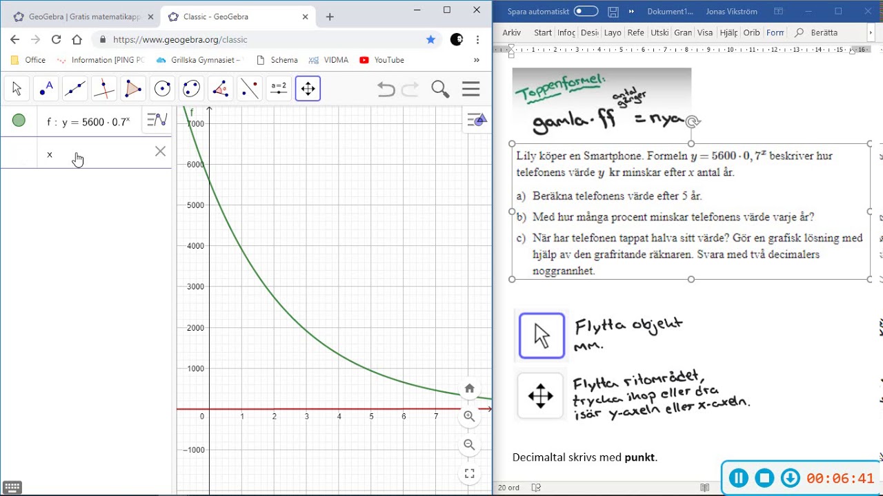 Matematik 1: Exponentialfunktioner i GeoGebra. Introduktion och lite genomgång om funktioner.