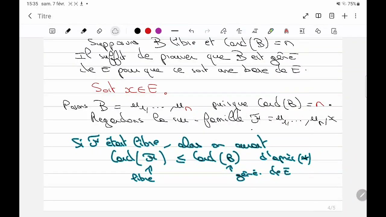 L1IM CC1 question de cours 5 familles de cardinal n dans un ev de dim n