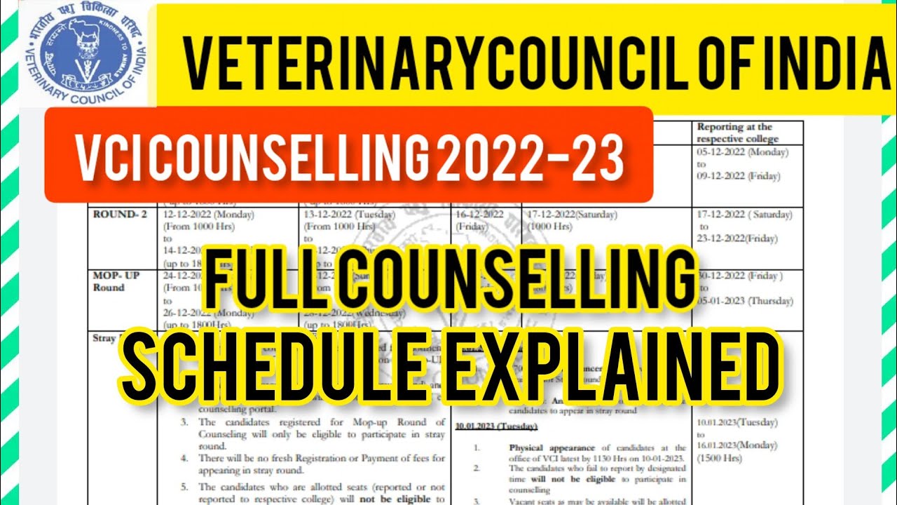 VCI(veterinary council of india) Counselling schedule explained fully academic 2022-23