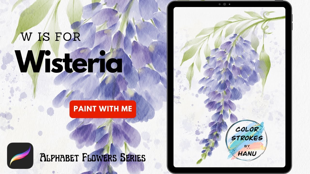 Paint Wisteria flowers in Procreate Watercolor, Easy digital watercolour painting, iPad Art