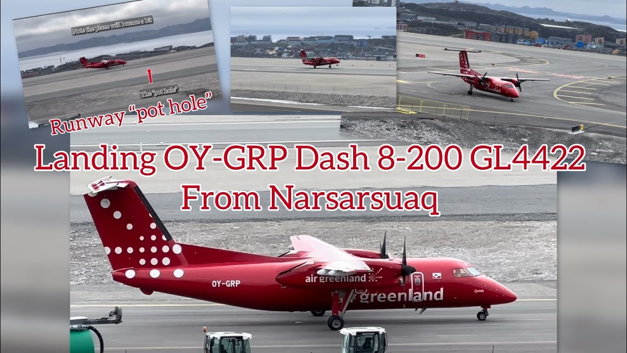 Nuuk Airport Landing OY-GRP Dash 8-200 GL4422 from Narsarsuaq 11/07-2024