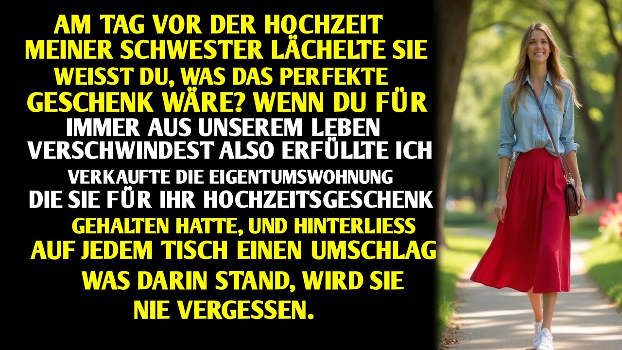 AM TAG VOR DER HOCHZEIT MEINER SCHWESTER LÄCHELTE SIE: 