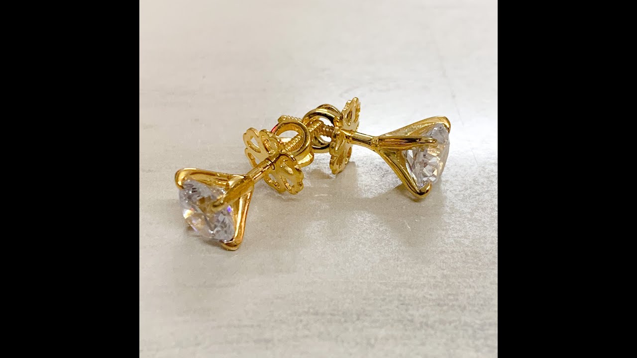 Diamond Solitaire 14kt Yellow Gold Stud Earrings for Women by IskiUski