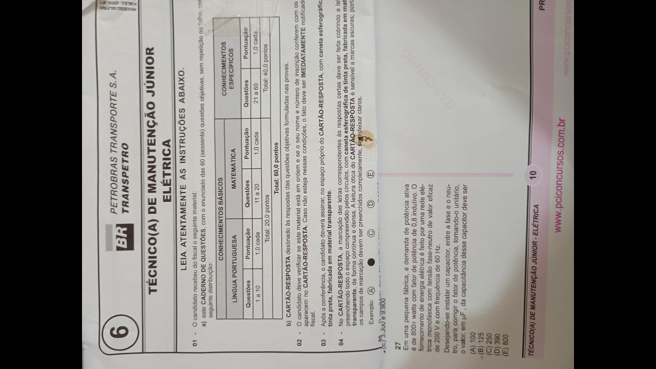 Questão 27 prova Técnico manutenção elétrica Transpetro 2018