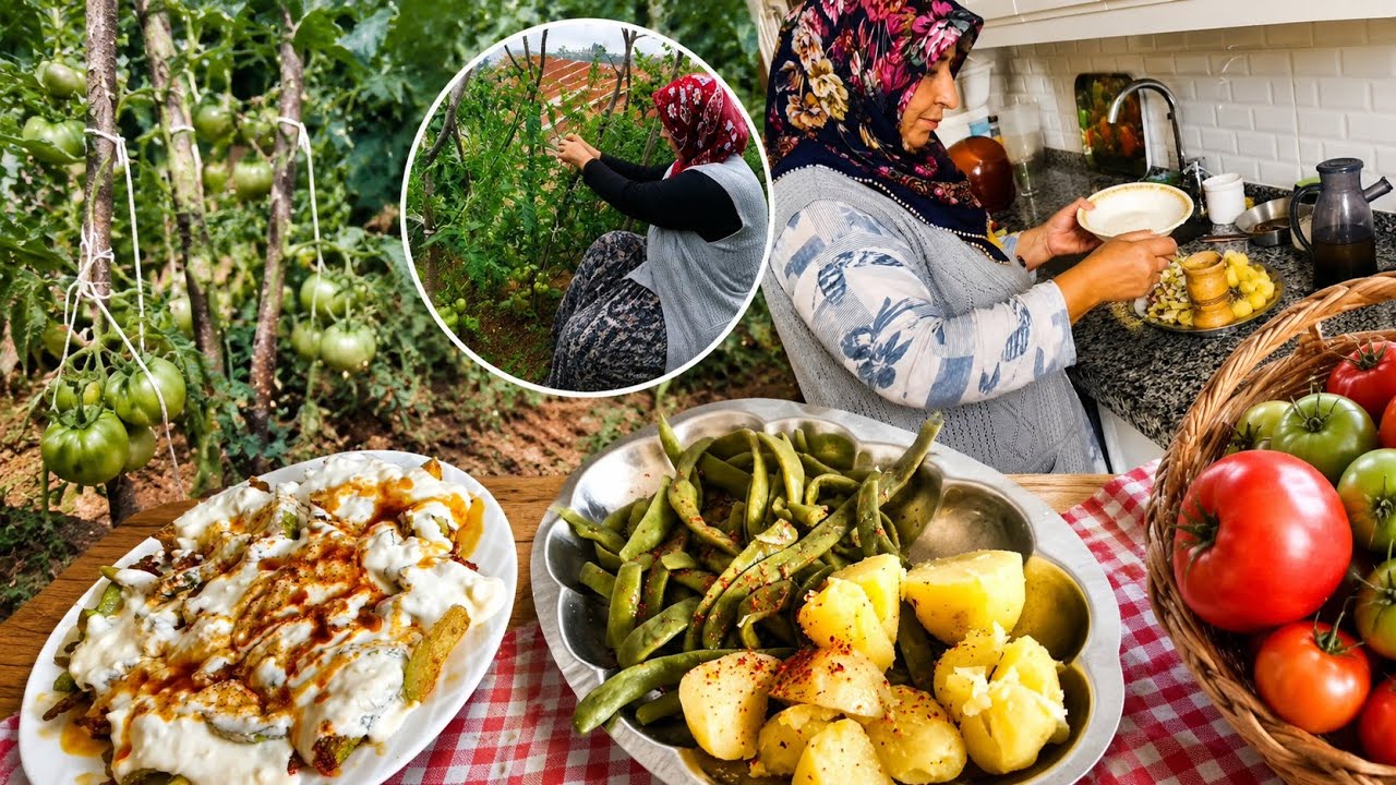 K&ouml;yde Bah&ccedil;e Mesaisi! Domates Bağladık, Sofrada Kabak ve Fasulye