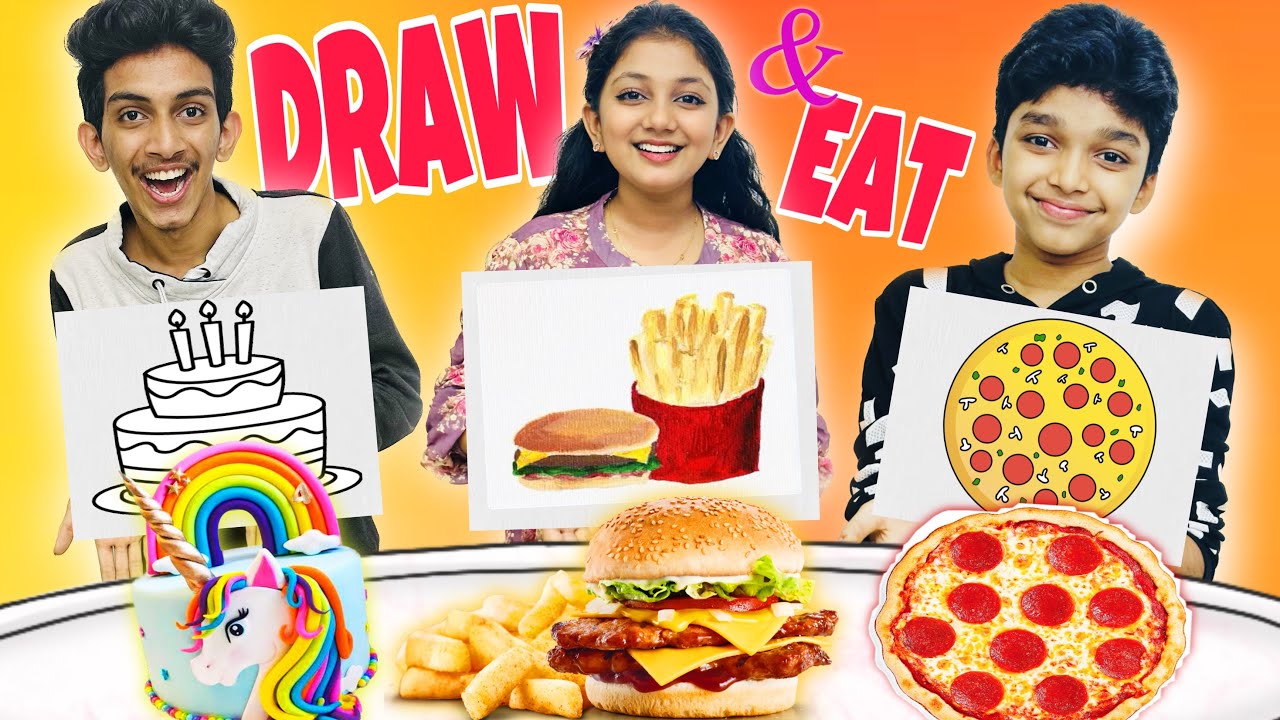 DRAW AND EAT CHALLENGE🍔🍟 | സംഗതി ഹോട്ടാണ് 🤣|Minshasworld