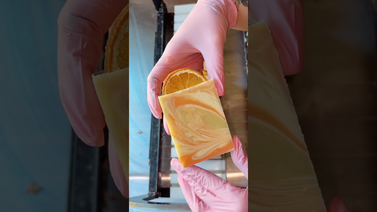 Making + Cutting Orange Slice Soap! #soapcutting #soapmaking #soap #handmadesoap #soapmaker #soaps