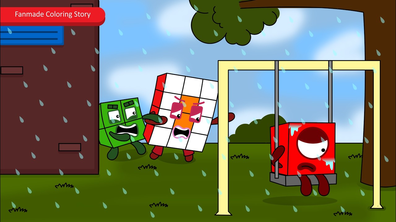 Сильный дождь! Если оставить Numberblocks 1 без присмотра, их стошнит! | Раскраска по мотивам Num...
