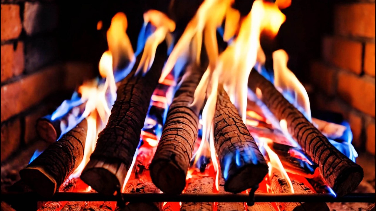 ❄️ Relaxing Fireplace Ambience 4K | Warm Orange & Blue Flames on Burning Logs with Crackling Fire