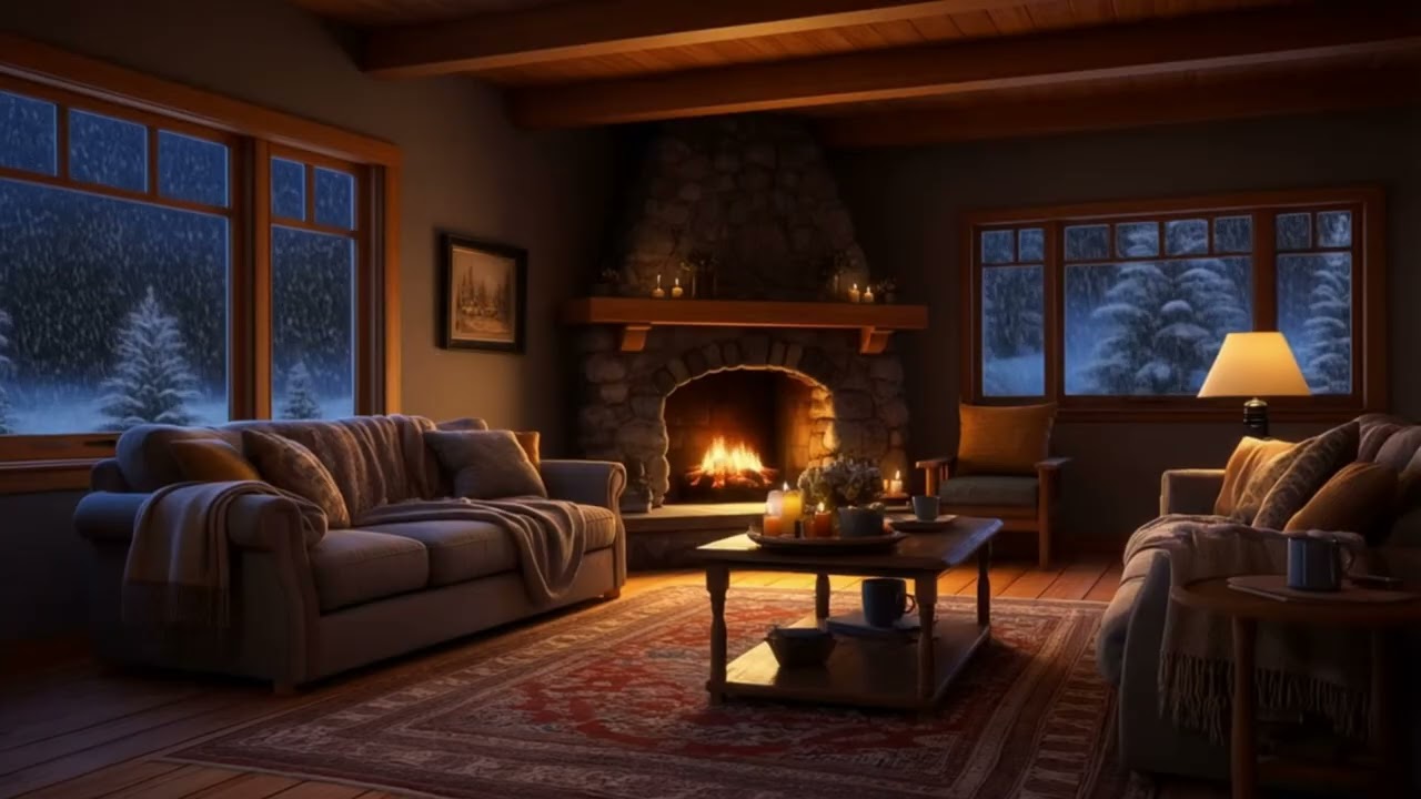 Still Winter Night by the Fireplace | Cozy Mountain Cabin Ambience