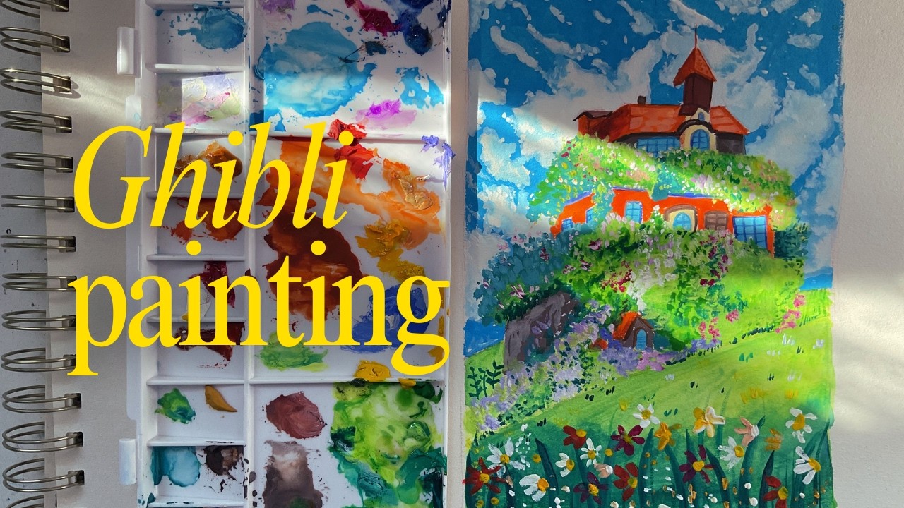 Ghibli Painting Gouache 🌳☁️   Paint with me | Creative Sunday #painting