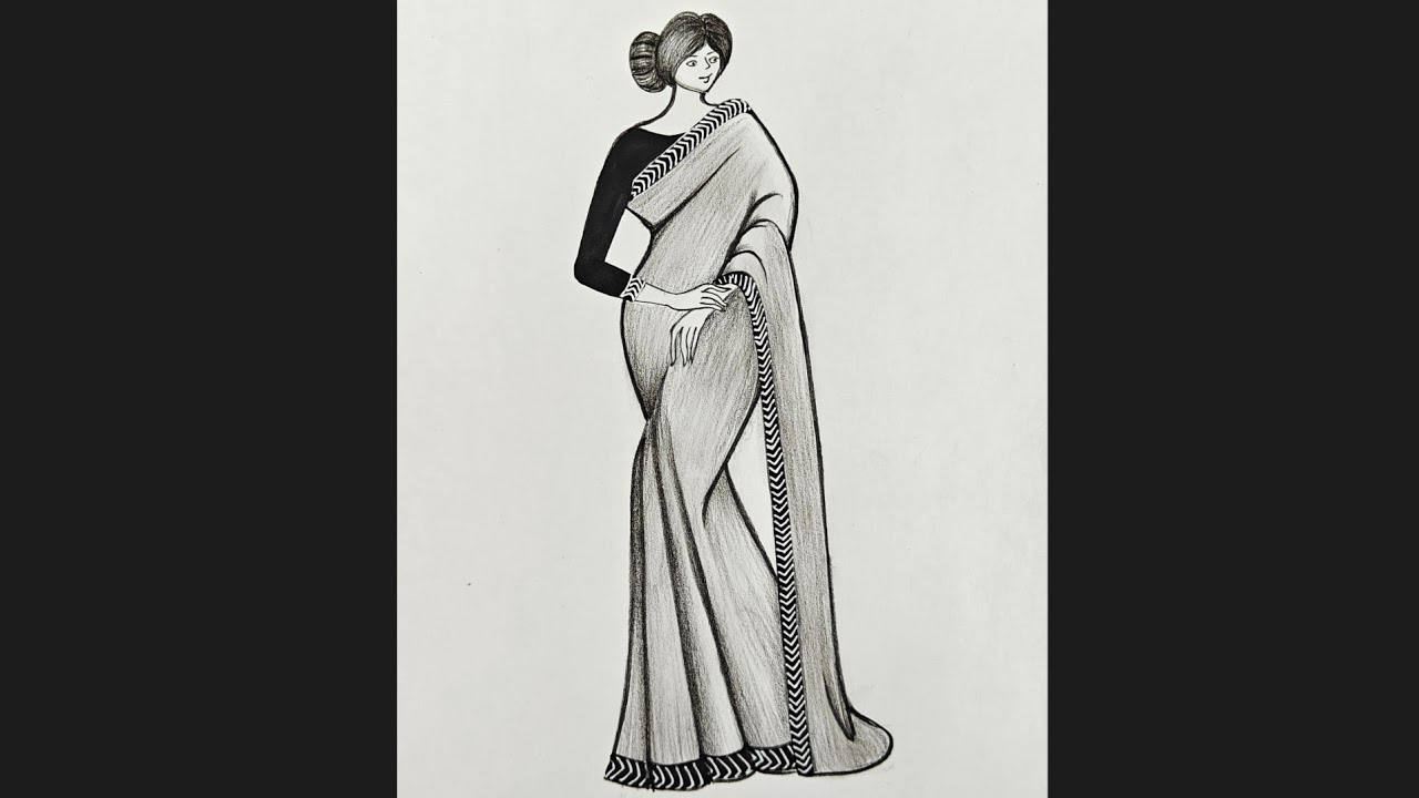How to draw a traditional girl with beautiful saree | girl drawing 