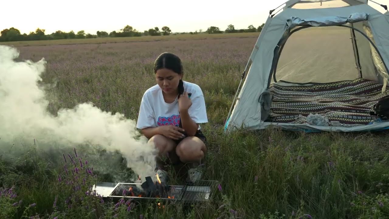 Solo Camping and Cooking in Nature | Grilling Over Campfire in the Wilderness | Nature ASMR