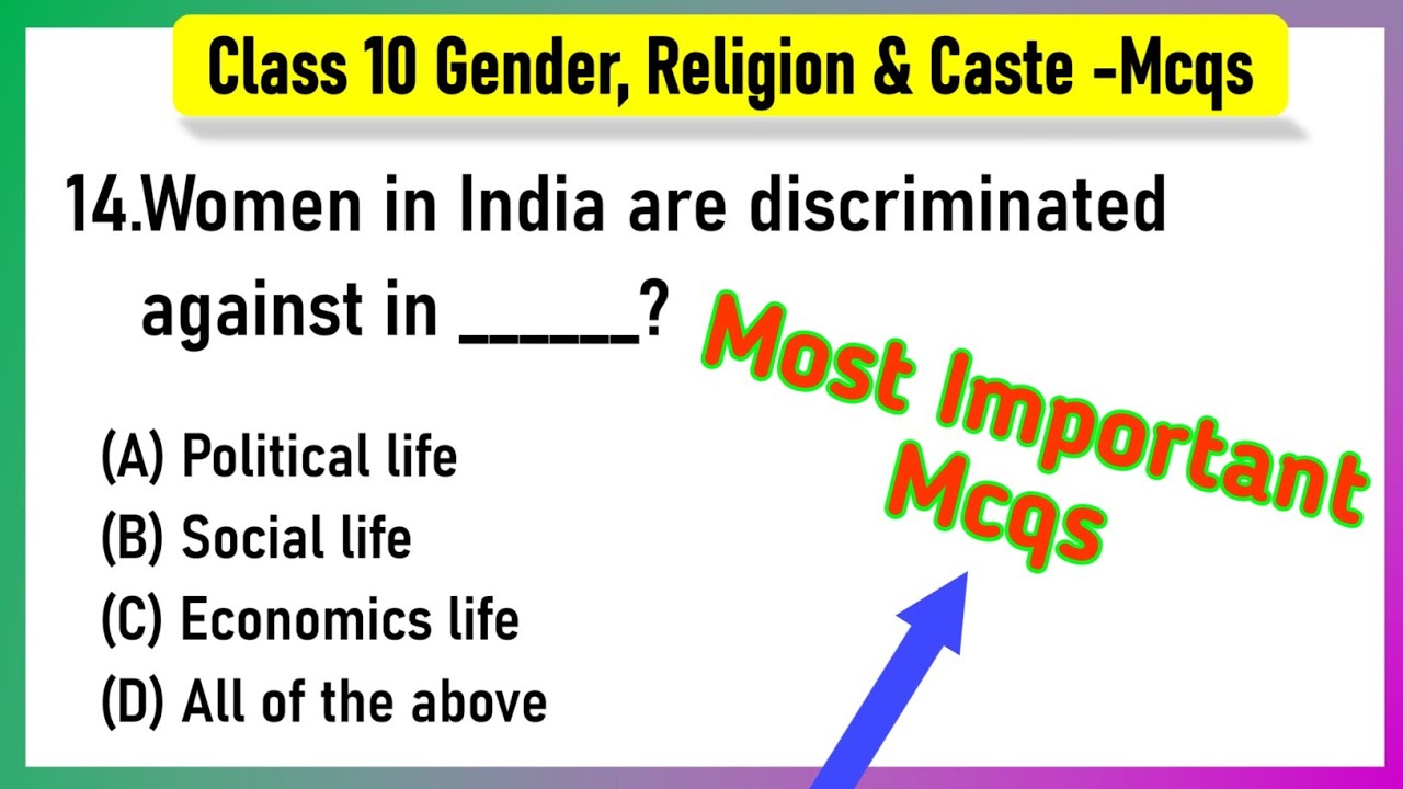 MCQs for Class 10 Political Science Book Chapter 4 “Gender, Religion and Caste” Gender, Religion