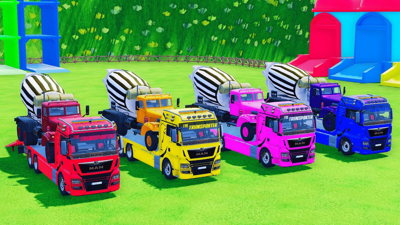 Garage with Colors ALL MIXER TRUCK WITH DOUBLE FLATBED TRAILER TRUCK, FS22 #6